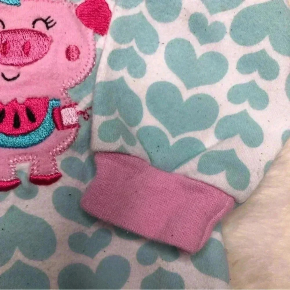 Pekkle Footed Onesie Pajamas White / Blue / Pink Hearts  / Pig Size 3 Months - Picture 3 of 16